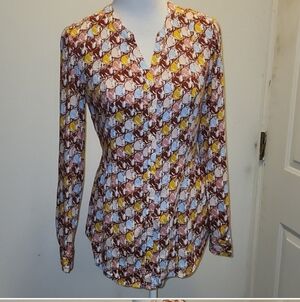 Modcloth Top Size Small Cat Print Kitten Button Front Colorful Shirt Blo…